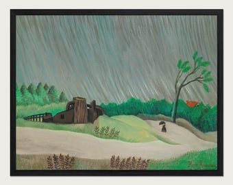 Henri Rousseau A Rainy Morning Fine Art Print, Rainy Landscape Poster, Vintage Countryside Painting, Green Wall Decor, Farmhouse Style HR14
