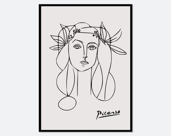 Picasso Portrait of Francoise Gilot Art Print | Pablo Picasso Woman Sketch, Picasso Lithograph Line Drawing, Vintage Exhibition Poster #PP23