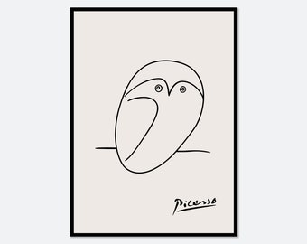 Pablo Picasso Búho Boceto Línea Dibujo Arte Impresión / Esquisse, La Chouette, Exposición del Museo Cartel Vintage, Litografía Animal Picasso #PP34
