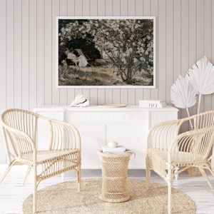 European Vintage Rose Garden Art Print, Rustic Vintage Oil Painting, Neutral French Garden Antique Poster, Peder Severin Krøyer Roses
