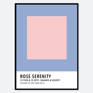 Tarjeta de colores rosa cuarzo, azul bebé serenidad, impresión artística colorida / impresión de paleta de colores, impresión de bloques de color, color del año 2016 #CC24