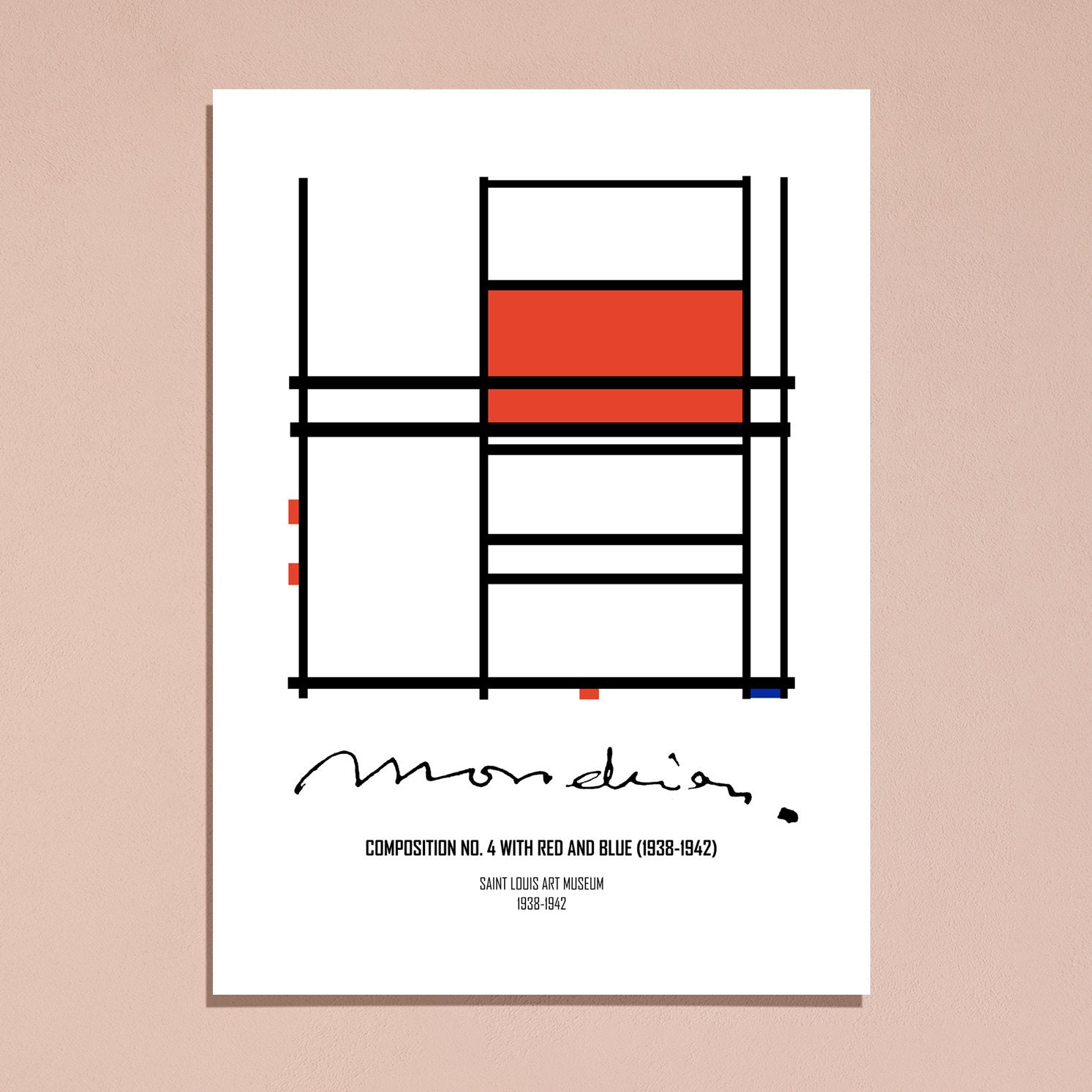 Piet Mondrian Remastered Composition No 4 Red Blue Abstract Wall Art ...