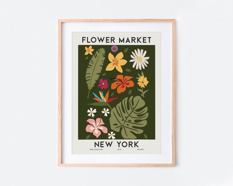 Bloemenmarkt New York kleurrijke botanische kunstprint Lentebloemen print, bloemenmuurkunst, bloemen planten poster, kleurrijke kunstprint FM83 afbeelding 2