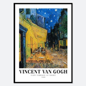 Van Gogh Cafe Terrace at Night Vintage Exhibition Poster Art Print | Colorful Landscape Art, Vincent Van Gogh Poster, Van Gogh Painting #V22