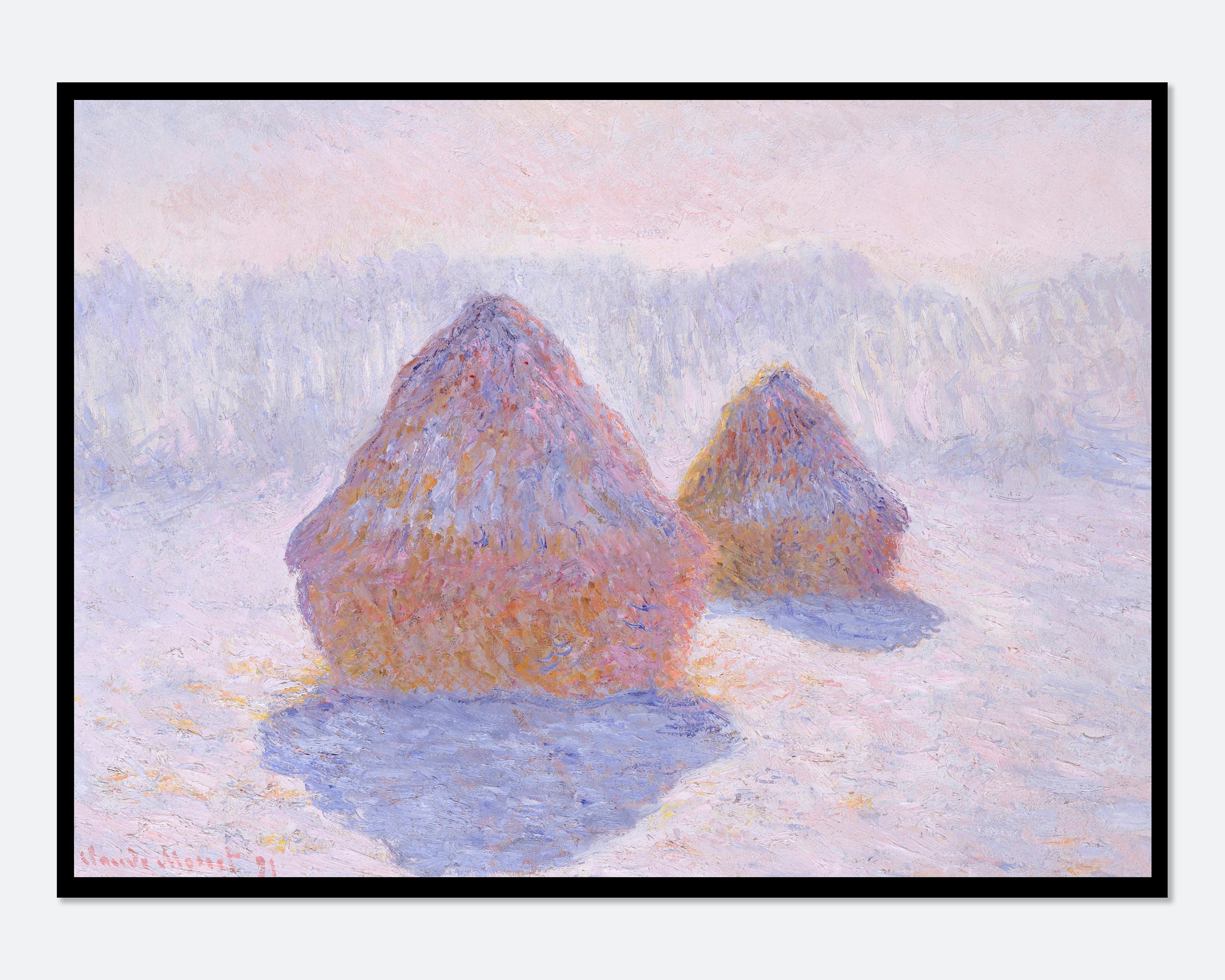 Monet Haystacks, Effect of Snow and Sun Vintage Exhibition Poster Famous Art Print | Claude Monet Print, Monet Poster, Monet Painting #N51B