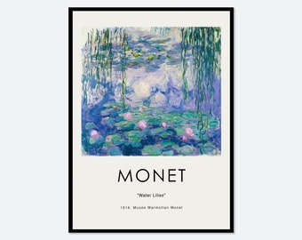 Remake de l'affiche vintage 1916 des nénuphars de Monet | Estampe colorée, musée Marmottan Monet, exposition du musée, Claude Monet #N5