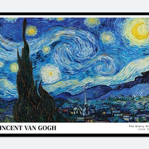 Van Gogh The Starry Night 1889 Vintage Poster Art Print | Colorful Print, Vincent Van Gogh Print, Van Gogh Art, MoMA Exhibition Poster