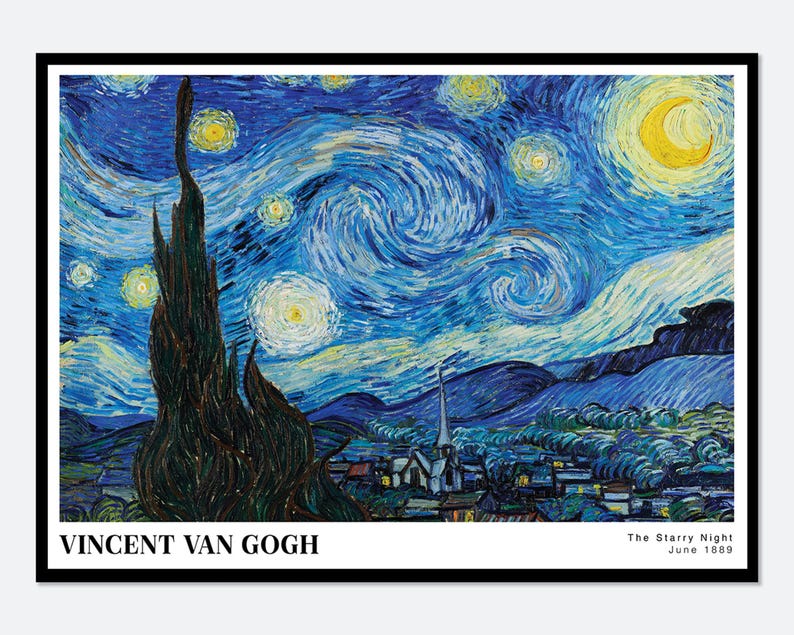 Van Gogh The Starry Night 1889 Vintage Poster Art Print | Colorful Print, Vincent Van Gogh Print, Van Gogh Art, MoMA Exhibition Poster