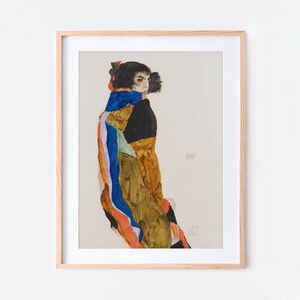 Egon Schiele Moa 1911 Portrait of Woman Vintage Poster Wall Art Print | Abstract Expressionist Colorful Antique Retro Painting, Famous Reproduction