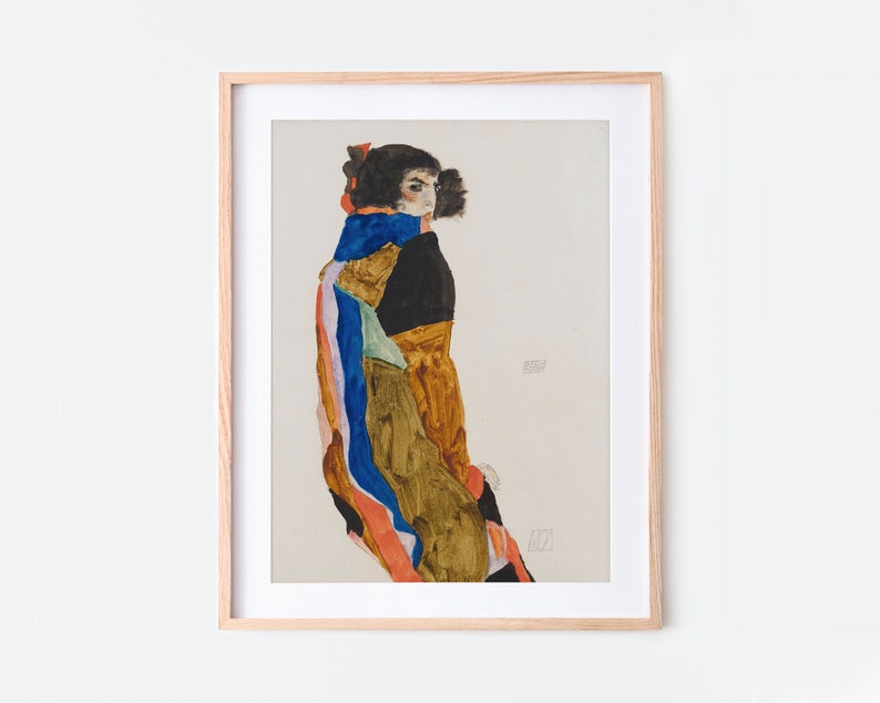 Egon Schiele Moa 1911 Portrait of Woman Vintage Poster Wall Art Print | Abstract Expressionist Colorful Antique Retro Painting, Famous Reproduction