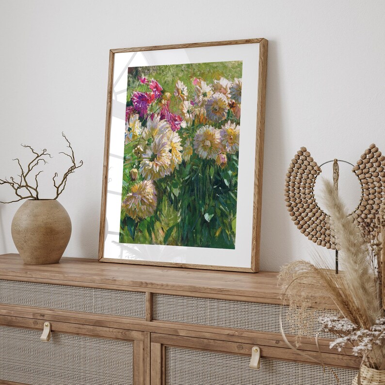 Vintage Dahlia Flower Garden Wall Art Print | Antique Botanical Garden ...