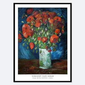 Póster vintage de la exposición "Jarrón con amapolas" de Van Gogh, 1886. Impresión artística. Impresión de flores de Van Gogh. Póster de Van Gogh. Pintura de Van Gogh n.° V39.