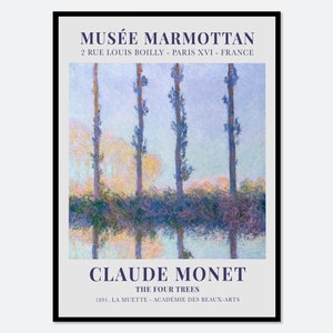 Monet The Four Trees 1891 Vintage Exhibition Poster Art Print | Claude Monet Print, Monet Poster, Monet Painting, Famous Vintage Poster #N15