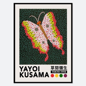 Yayoi Kusama A Butterfly Polka Dot Net Wall Art Print | Yayoi Kusama 草間彌生 Abstract Colorful Exhibition Poster, Modern Japanese Poster #YY44