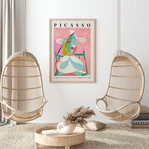 Pablo Picasso Femme Assise au Chapeau de Paille (Marie-Thérèse) Pink Abstract Cubism Painting Vintage Poster Wall Art Print | Seated Woman in Straw Hat, Girl Portrait, SugarnCanvas Printed Shipped Mailed Fine Art Print