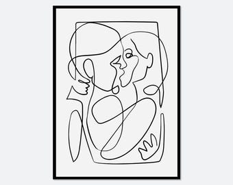 One Line Couple Kissing Continuous Line Art Print | Single Line Drawing, Minimalist Line Art, Single Line Art Print, Modern Poster #S4