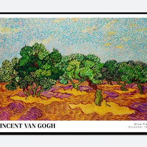 Van Gogh Olive Trees 1889 Vintage Exhibition Poster Art Print | Colorful Landscape Art, Vincent Van Gogh Poster, Van Gogh Painting #V20
