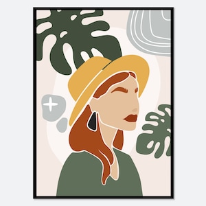 Eklektische Porträt Frau Boho Art Print | Abstrakte Frau Monstera Print, Illustration, Mode Illustration, Organische Formen #FA10