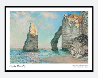 Monet The Cliffs at Etretat 1885 Vintage Exhibition Poster Art Print | Claude Monet Print, Monet Poster, Monet Painting, Famous Art #N32A