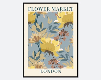 Bloemenmarkt Londen kleurrijke botanische kunstprint | Lente bloemen print, lente bloemsierkunst, wilde bloemen print, kleurrijke kunst print #FM55