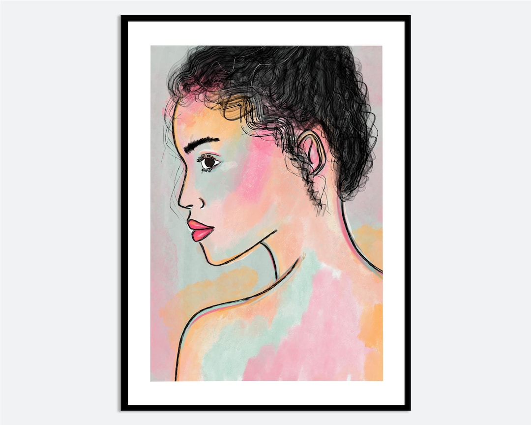 Modern Woman Face Aesthetic Wall Art Print | Contemporary Hand Drawn ...