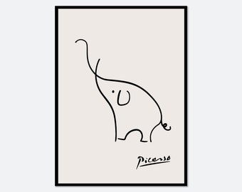 Pablo Picasso Elephant Sketch Line Drawing Art Print | Esquisse l'éléphant, Museum Exhibition Vintage Poster, Animal Serigraph Art #PP39