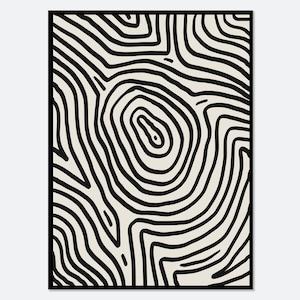 Impresión artística abstracta minimalista de mediados de siglo con estampado de cebra en beige y negro, impresión de patrón geométrico, póster de formas abstractas #AB01
