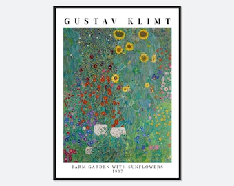 Gustav Klimt Farm Garden with Sunflowers 1907 Vintage Exhibition Poster Art Print | Gustav Klimt Print, Klimt Poster, Klimt Painting #GK01B