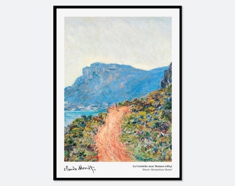 Monet La Corniche near Monaco 1884 Vintage Exhibition Poster Art Print | Claude Monet Print, Monet Poster, Colorful Monet Painting  #N22