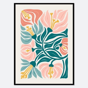 Flower Market Colorful Abstract Botanical Spring Flowers Art Print | Magnolia Poster, Matisse Style Floral Wall Art, Boho Nursery Print FM93