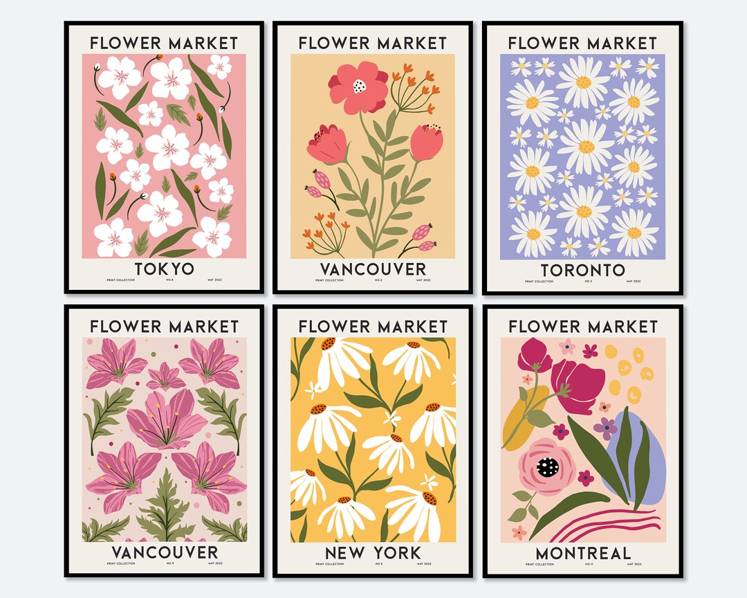 Flower Market Colorful Botanical Art Print Set | Spring Flowers Print ...