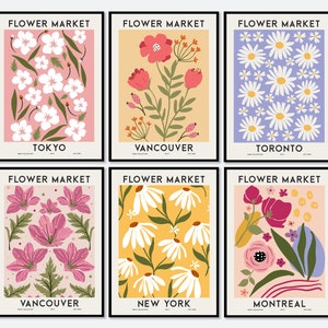 Blumenmarkt Buntes Botanisches Kunstdruck Set | Frühlings Blumen Druck, Blumen Wand Kunst, Pflanzen Poster, Bunt Kunstdruck, Galerie Wandset