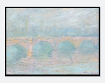 Monet Waterloo Bridge London at Sunset Vintage Exhibition Poster Famous Art Print | Claude Monet Print, Monet Poster, Monet Painting #N50B