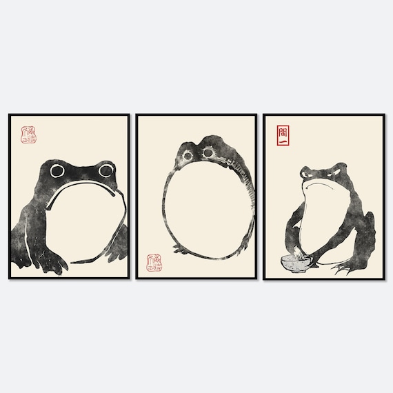 Japanese Frog Matsumoto Hoji Toad Set of 3 Woodblock Art Print