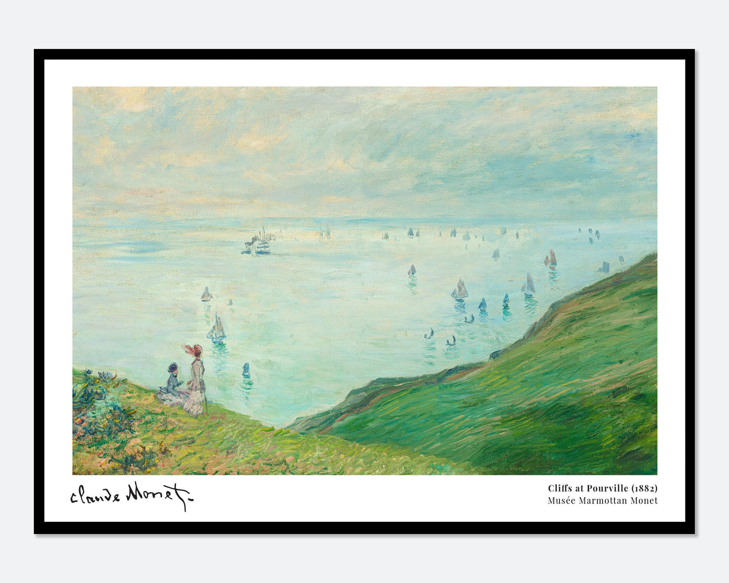 モネ「プールヴィルの断崖」1882年 ヴィンテージ展覧会ポスター アート