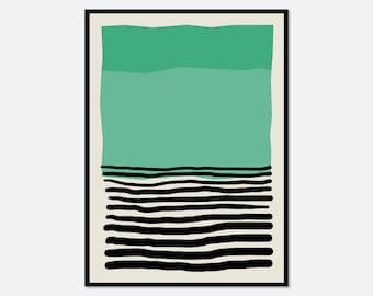 Minimalist Mid-Century Modern Green Black Lines Shapes Pattern Colorful Art Print | Geometric Pattern Print, Abstract Shapes Poster #AB05