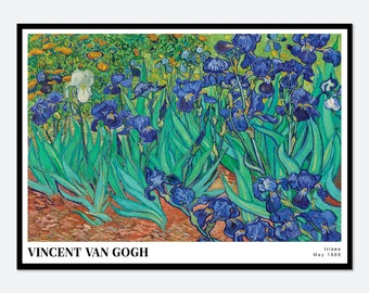 Van Gogh Irises 1889 Pintura Impresión de arte / Impresión de Van Gogh, Arte de Van Gogh, Pintura de Van Gogh, Impresión de flores de colores, Cartel de exposición #V8