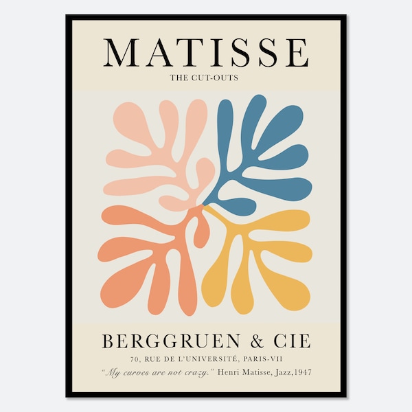 Henri Matisse Cut-Outs Vintage Poster Art Print | Matisse Print, Matisse Print, Berggruen and Cie, Papiers Decoupes, Botanical Art #M42