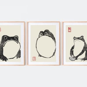 Japanese Frog Matsumoto Hoji Toad Set of 3 Woodblock Art Print | Japanese Art, Japanese Poster, Matsumoto Hoji 松本奉時 Frog Exhibition Poster