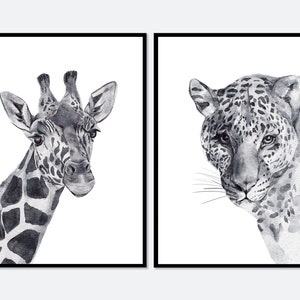 Safari Animals Prints Watercolor Set of 2 Prints, Animal Nursery Decor for Boys/Girls, Nursery Art, Baby Animal prints, Woodland Animals