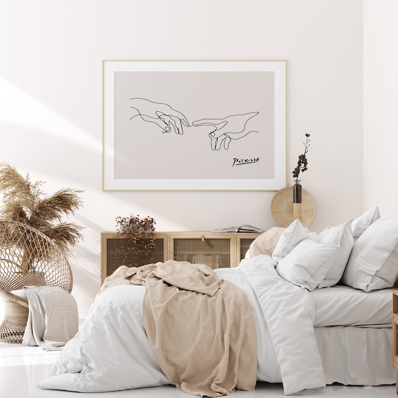 Pablo Picasso Holding Hands One Line Art Drawing Print | Museum Exhibition Vintage Poster, Minimalist Picasso Love, Signed Lithograph Wall Art