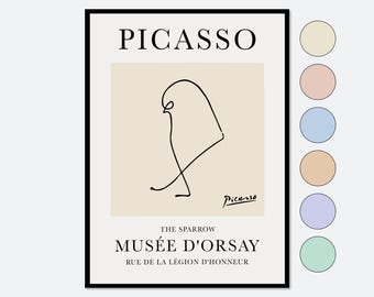 Pablo Picasso Sparrow Bird Sketch Line Drawing Art Print | Esquisse, Le Moineau, Museum Exhibition Vintage Poster, Animal Lithograph #PP42