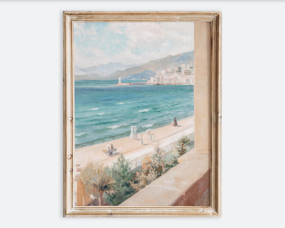 Vintage French Riviera Coastal Ocean Sea Wall Art Print | Travel ...