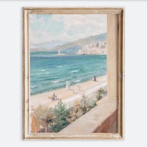 Vintage French Riviera Coastal Ocean Sea Wall Art Print | Travel Seaside Landscape Painting, Mediterranean Beach View Poster Decor VP426