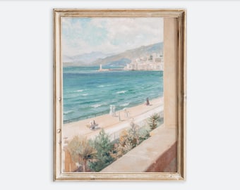 Impresión artística vintage de la Riviera Francesa, paisaje costero oceánico, pintura de viaje, póster con vista a la playa mediterránea, decoración VP426