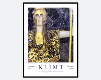 Gustav Klimt Pallas Athena 1898 Vintage Exhibition Poster Art Print | Gustav Klimt Print, Gustav Klimt Poster, Gustav Klimt Painting #GK12C