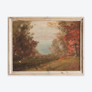 Rustikale Vintage europäische Herbstbäume Ölgemälde Wandkunst Druck, stimmungsvolle Herbstwaldlandschaft, warmes getöntes Bauernhaus antikes Poster VP220