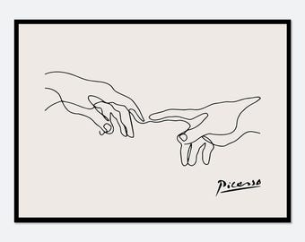 Pablo Picasso Holding Hands One Line Art Drawing Print | Museum Exhibition Vintage Poster, Minimalist Picasso Love, Signed Lithograph #PP44