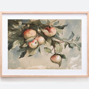 European Vintage Apple Tree Still Life Wall Art Print, Rustic Moody Oil ...