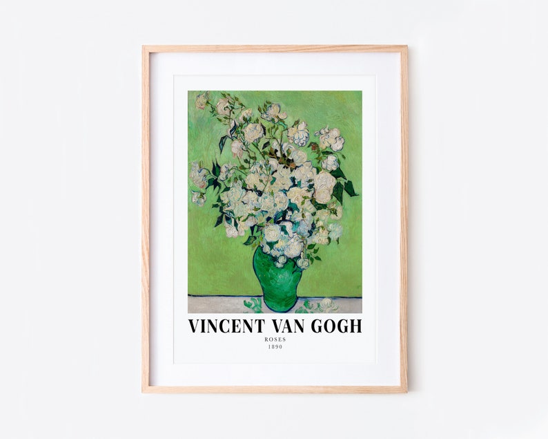 Van Gogh Roses 1890 Vintage Exhibition Poster Art Print Van Gogh Roses Print, Van Gogh Poster, Van Gogh Painting, Colorful flowers V25 image 2